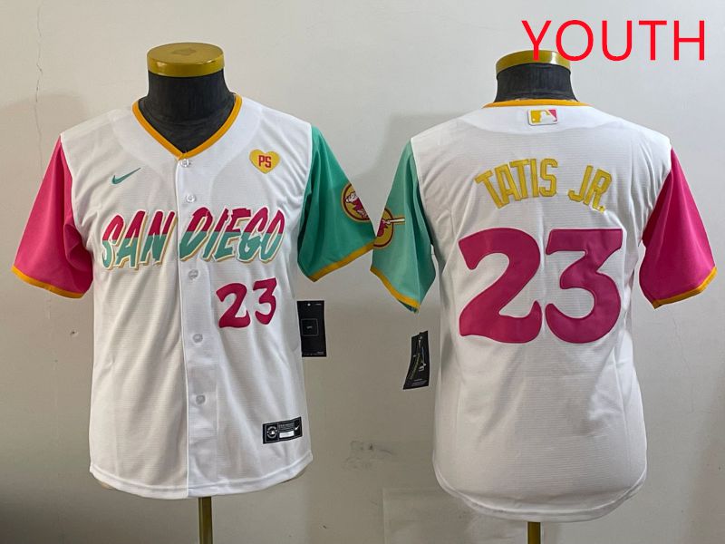 Youth San Diego Padres 23 Tatis jr White City Edition 2025 Nike MLB Jersey style 10